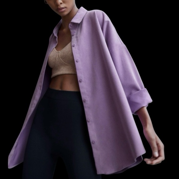 ZARA NEW Oversized Purple Corduroy Shacket Pockets Long Sleeve‎ Shirt  L  #460 - Picture 1 of 13